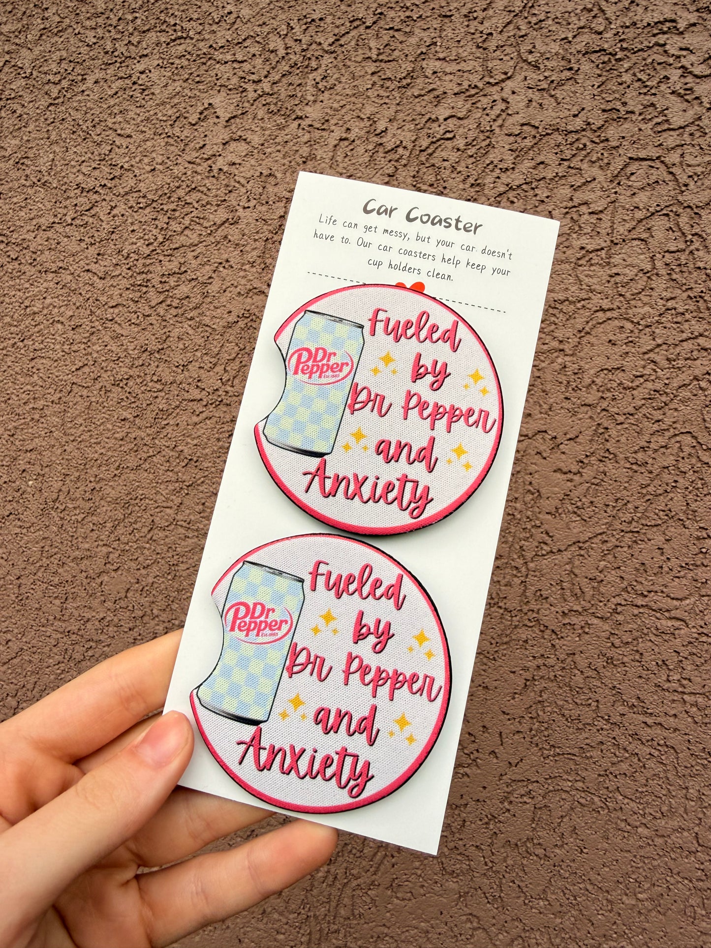 Dr. Pepper + Anxiety Car Coasters
