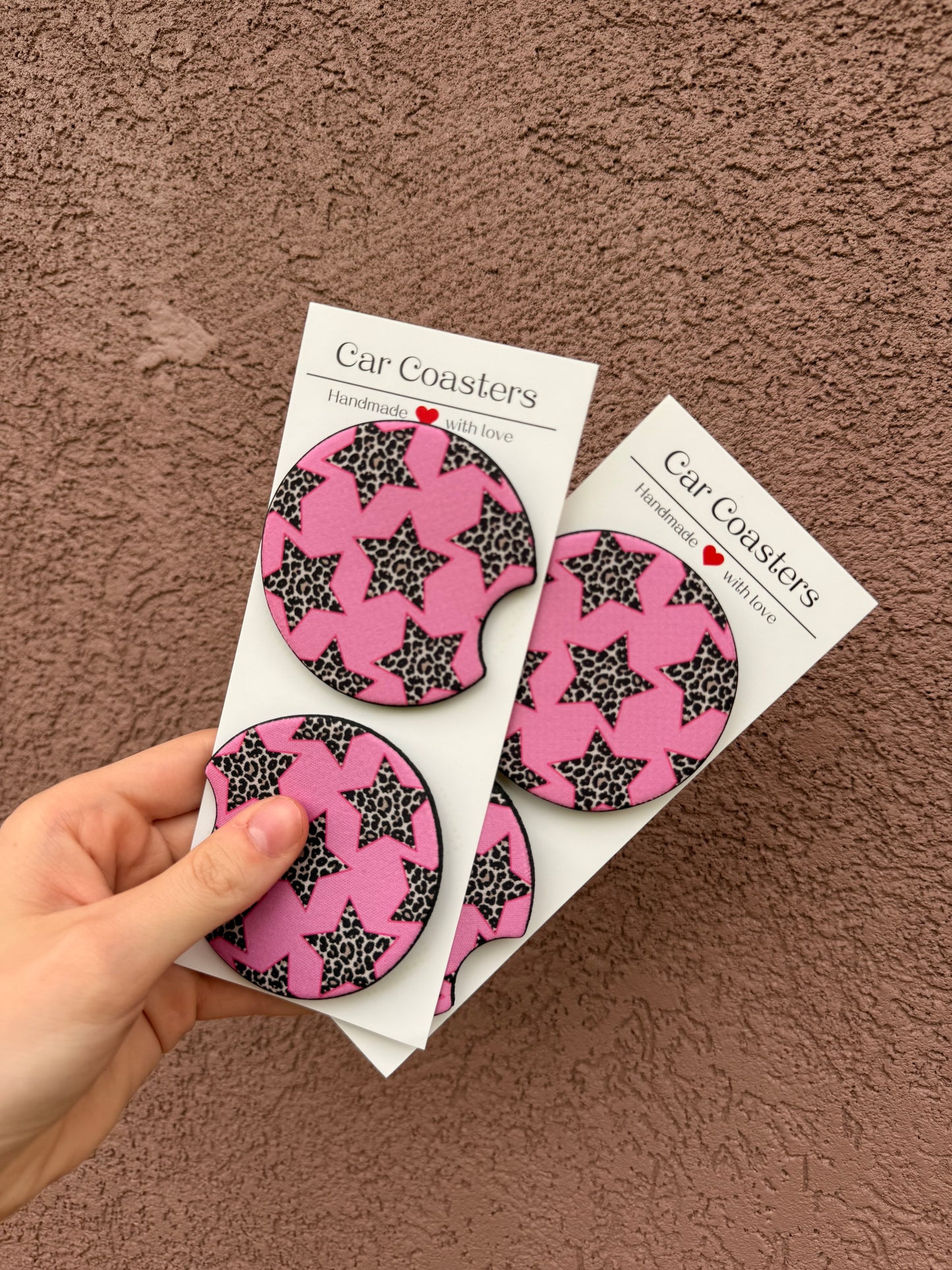 Pink Leopard Star Car Coasters