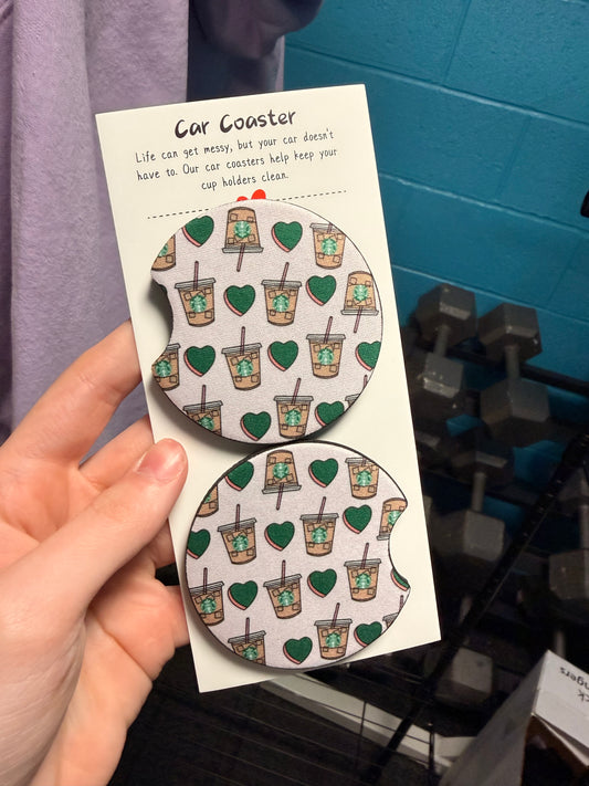 Starbucks + Green Hearts Car Coasters