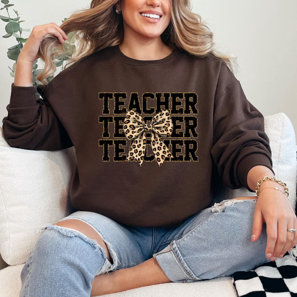 Teacher Leopard Print Crew