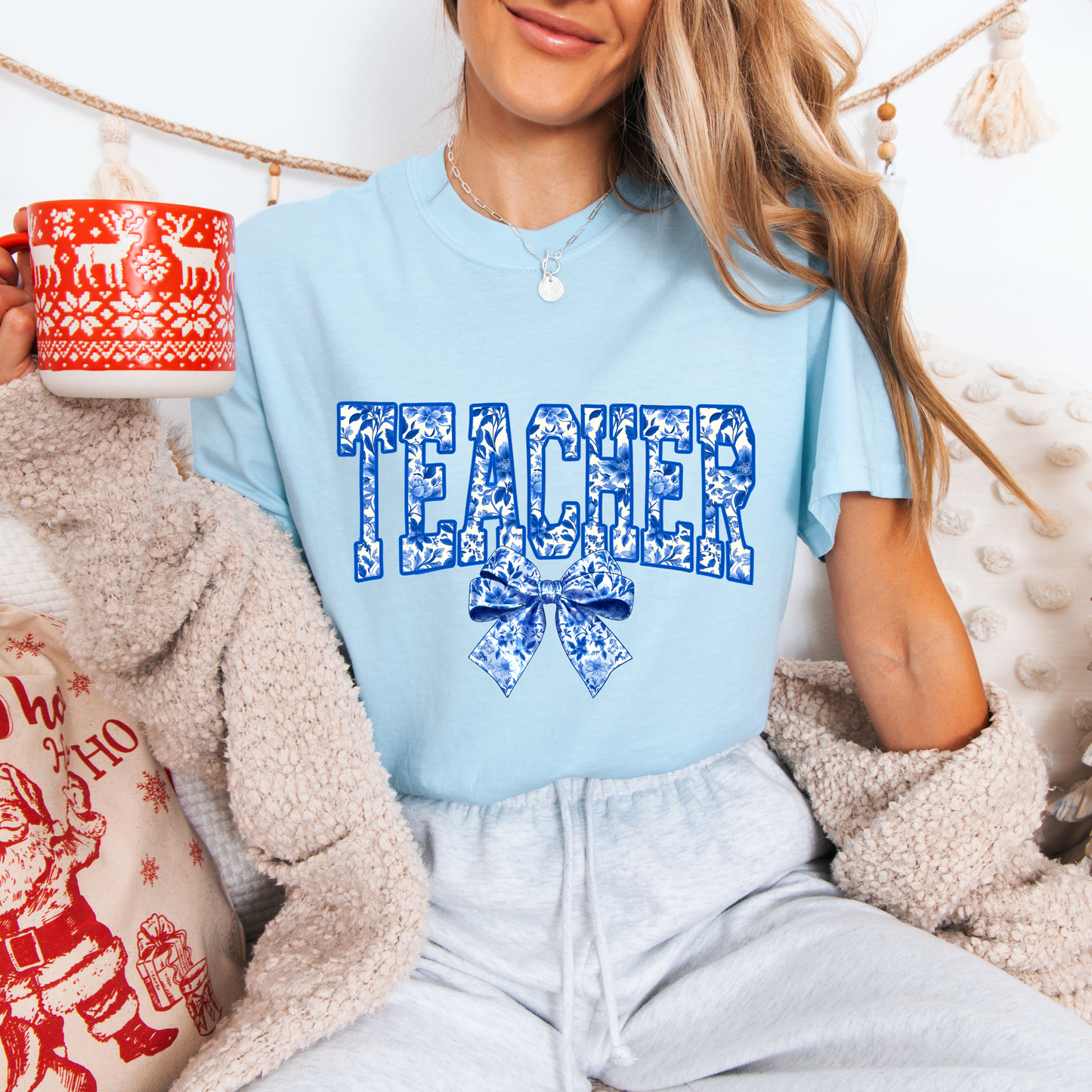 Blue Floral Teacher Tees+ Crew