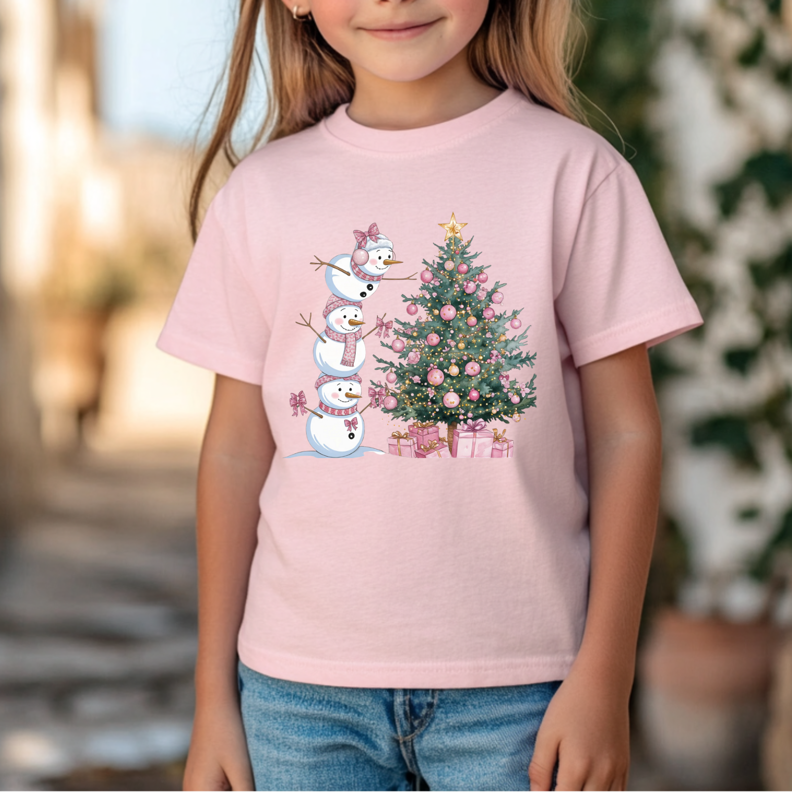 KIDS Pink Snowman Tee + Crew
