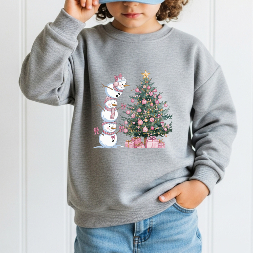 KIDS Pink Snowman Tee + Crew
