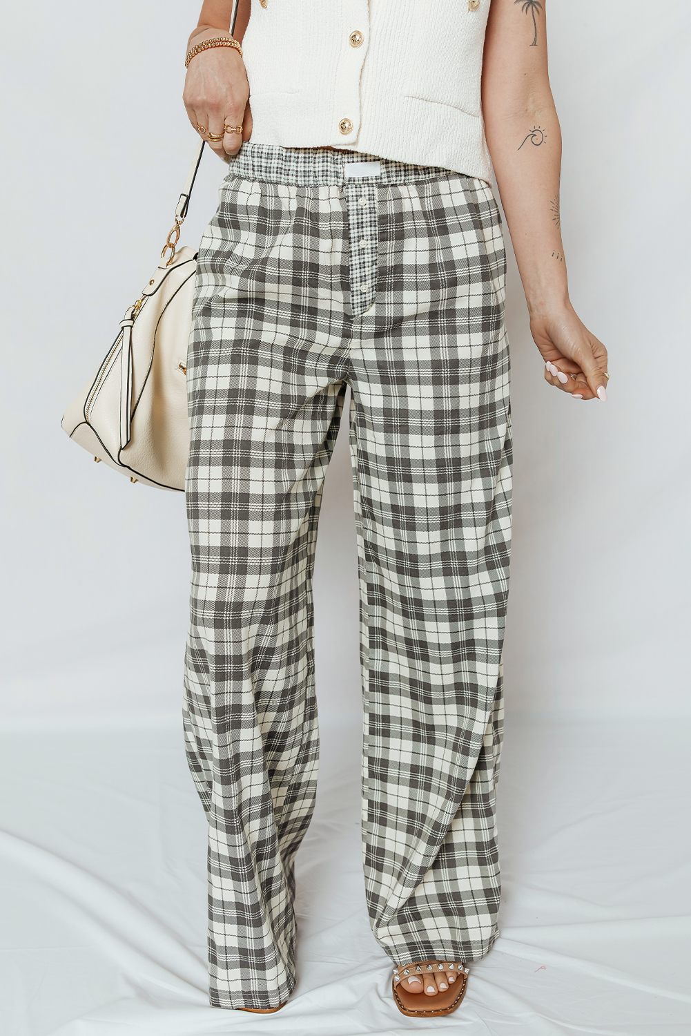 Frosted Plaid Silky Pj Pants