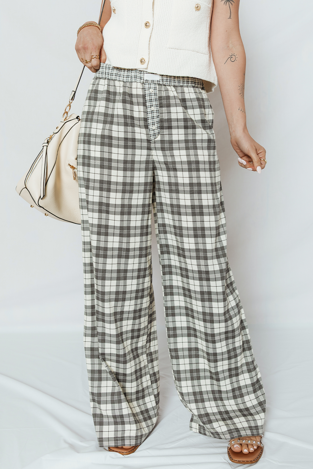 Frosted Plaid Silky Pj Pants