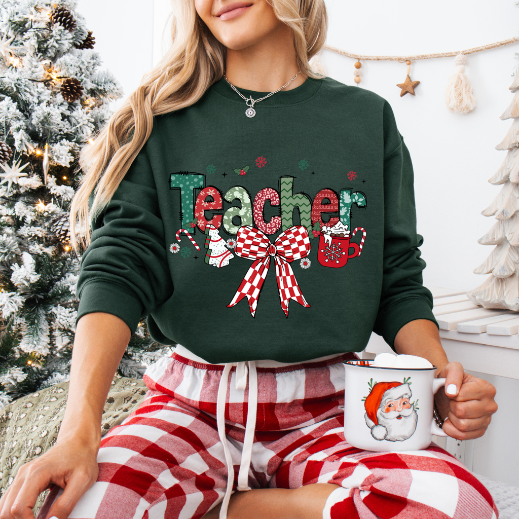 Christmas Teacher + Bow Tees + Crews