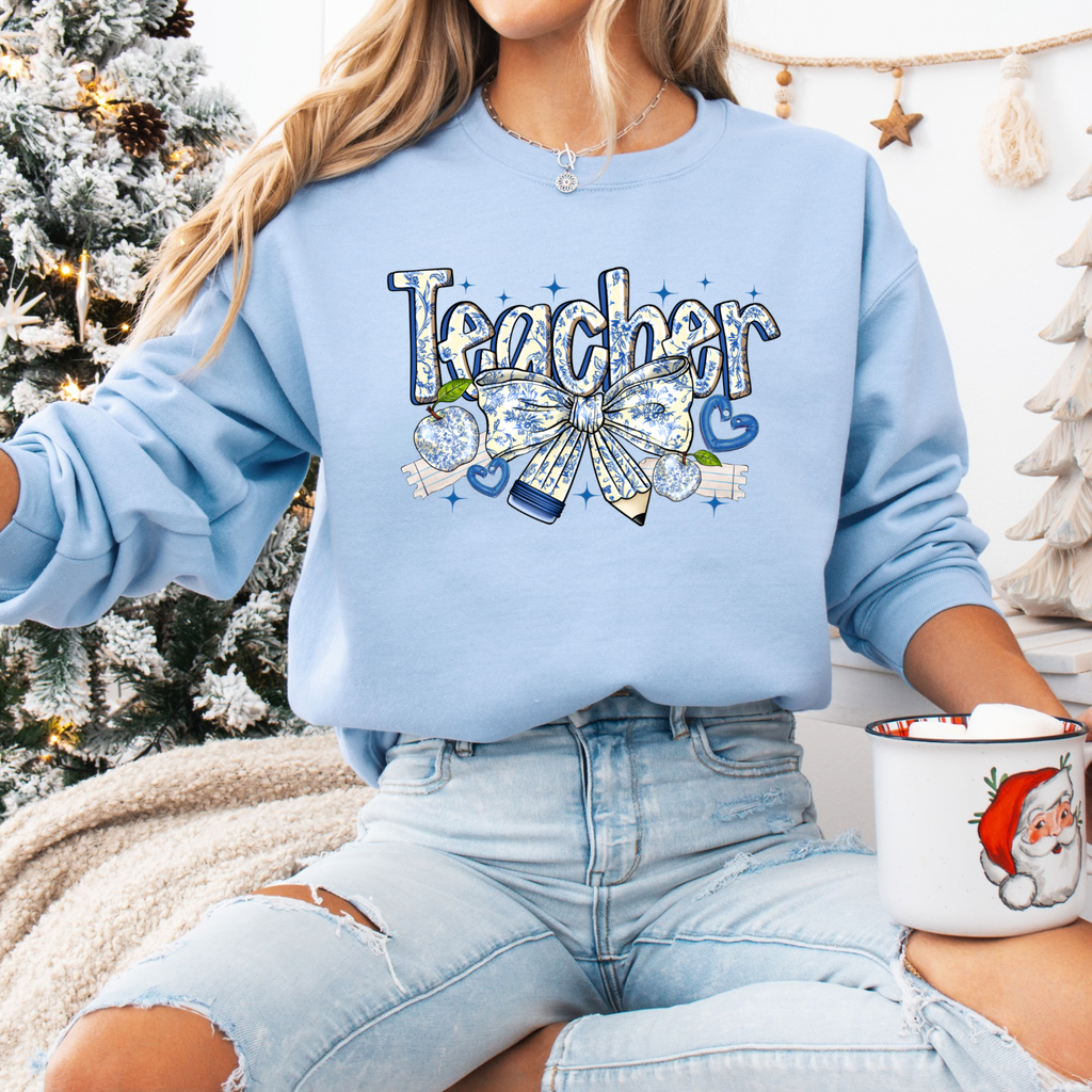 Blue Floral Teacher Tees + Crews