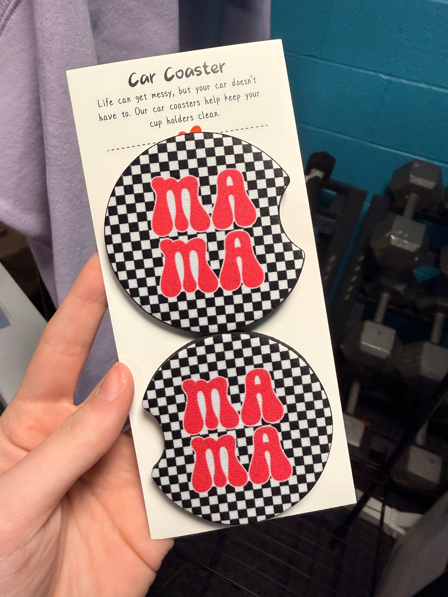 Retro Checkered Mama Car Coasters