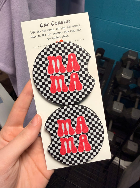 Retro Checkered Mama Car Coasters