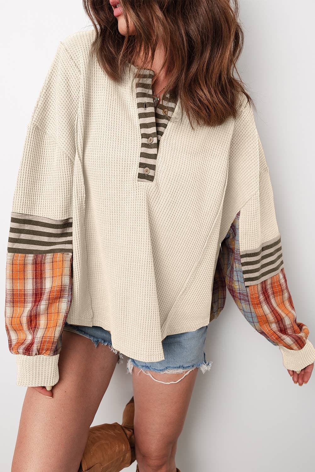 Whitney Waffle Top (Plaid, Stripe, + Patchwork)