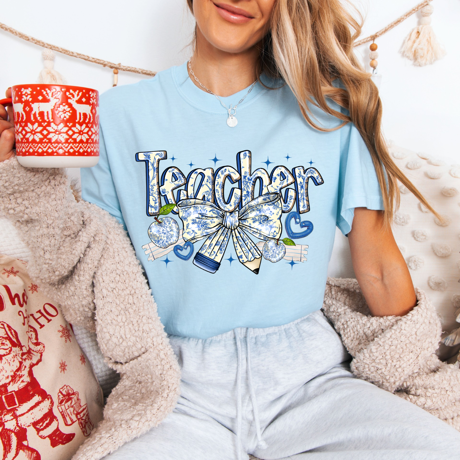 Blue Floral Teacher Tees + Crews