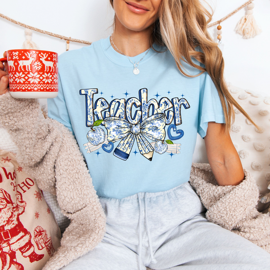 Blue Floral Teacher Tees + Crews