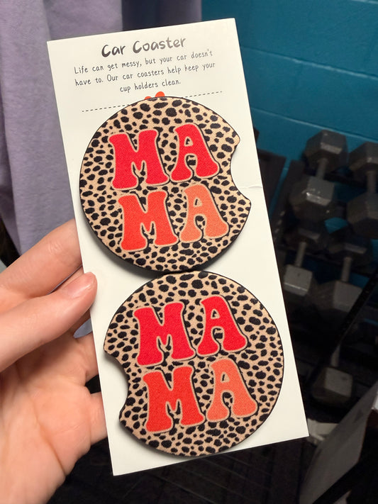 Mama Leopard Dots Car Coasters