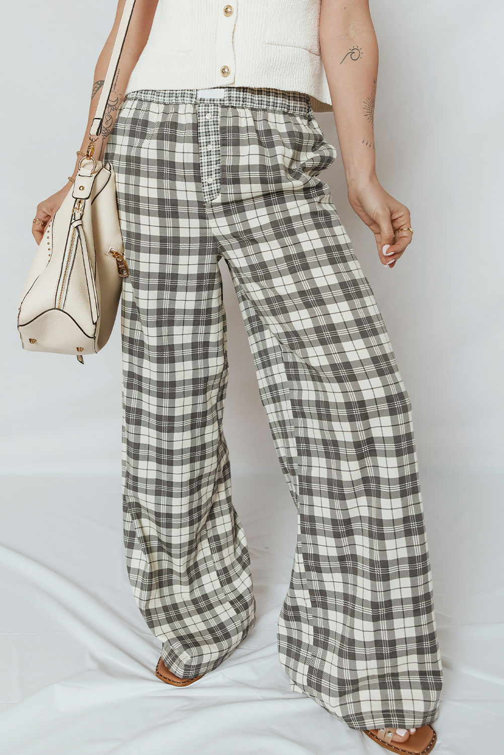 Frosted Plaid Silky Pj Pants