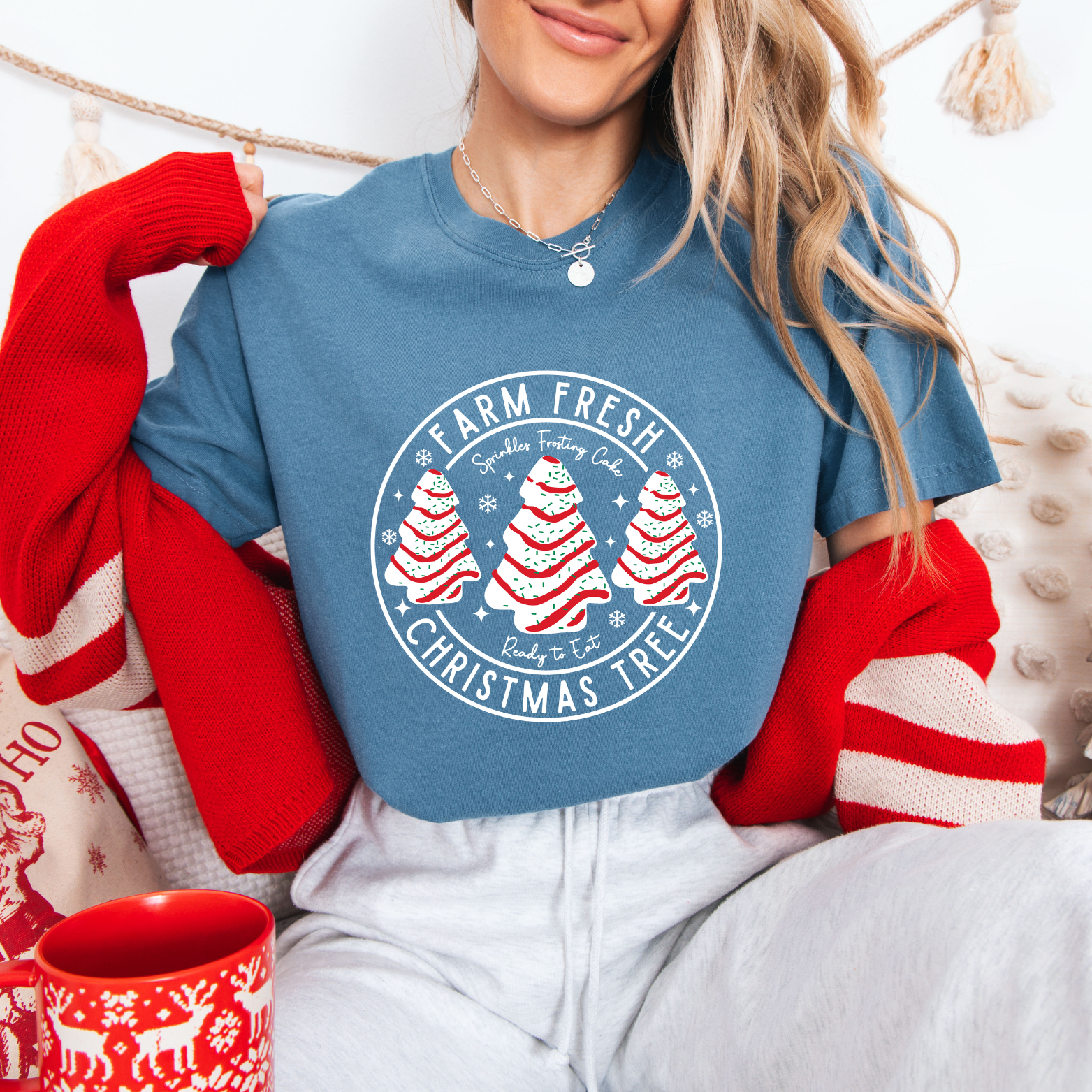 White Lettering Farm Fresh Christmas Trees Tees + Crews