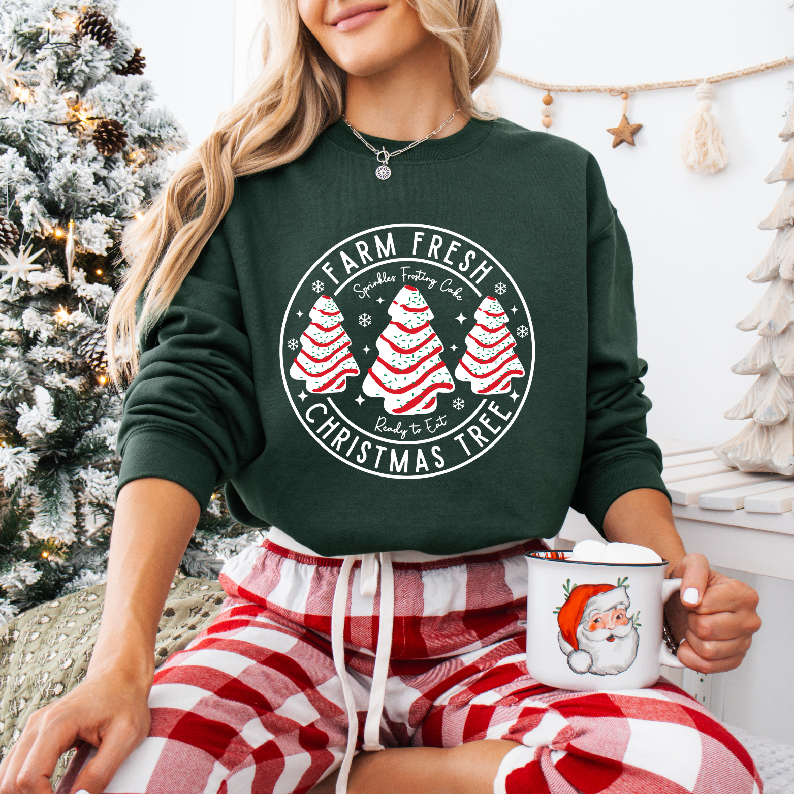 White Lettering Farm Fresh Christmas Trees Tees + Crews