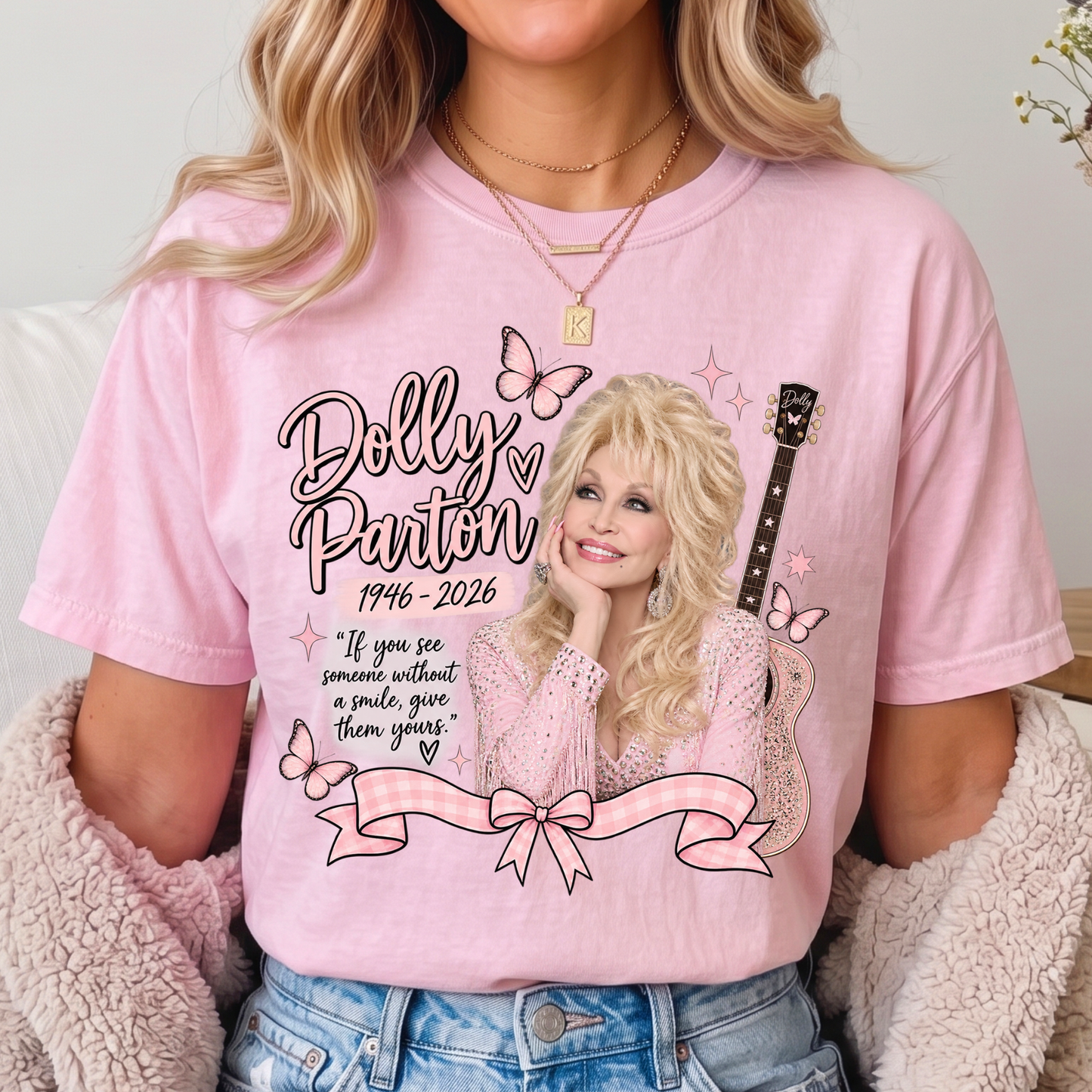 Dolly Memorial TEES (pastel pink butterfly)