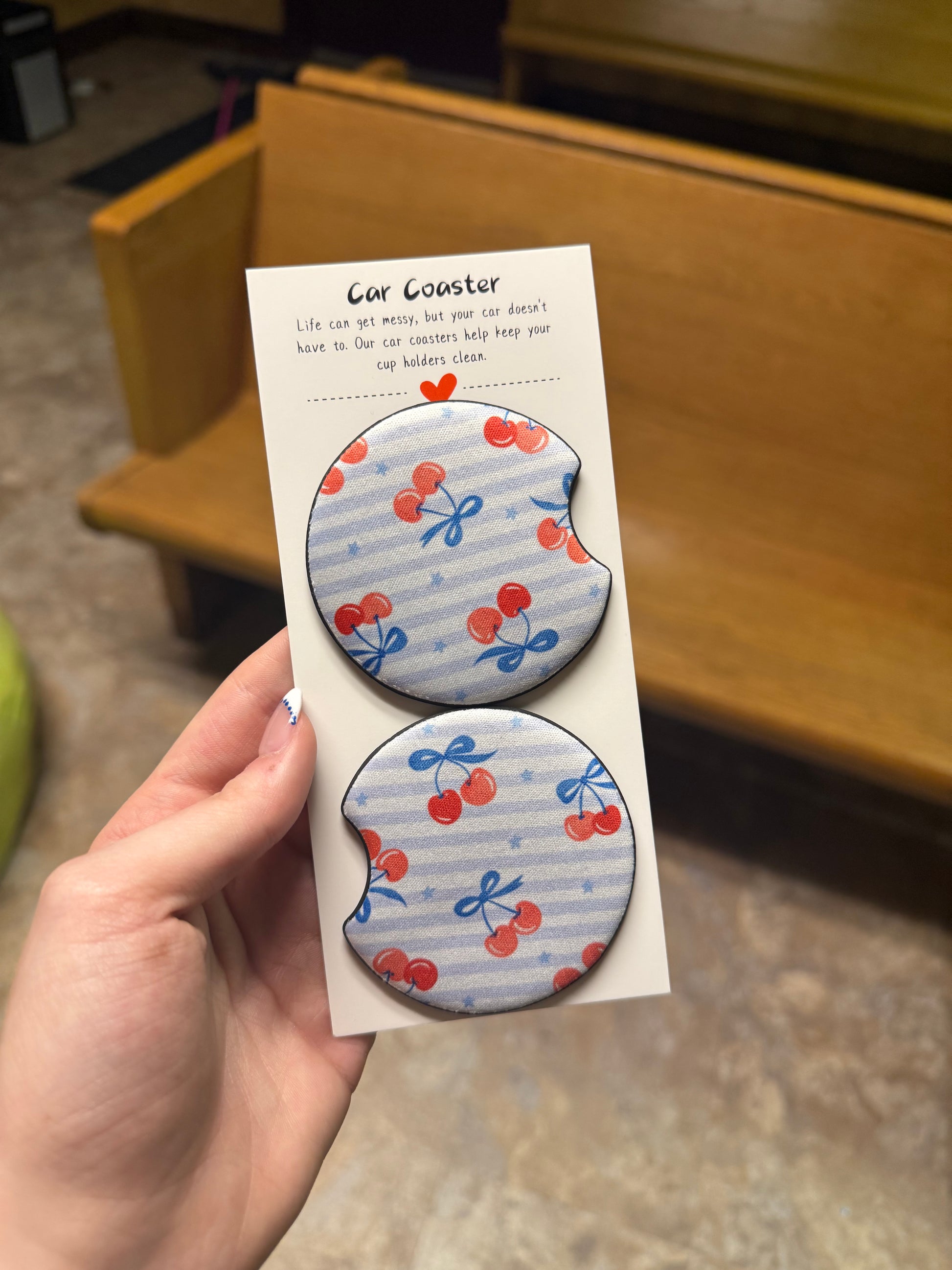 Cherry Stripe Car Coasters