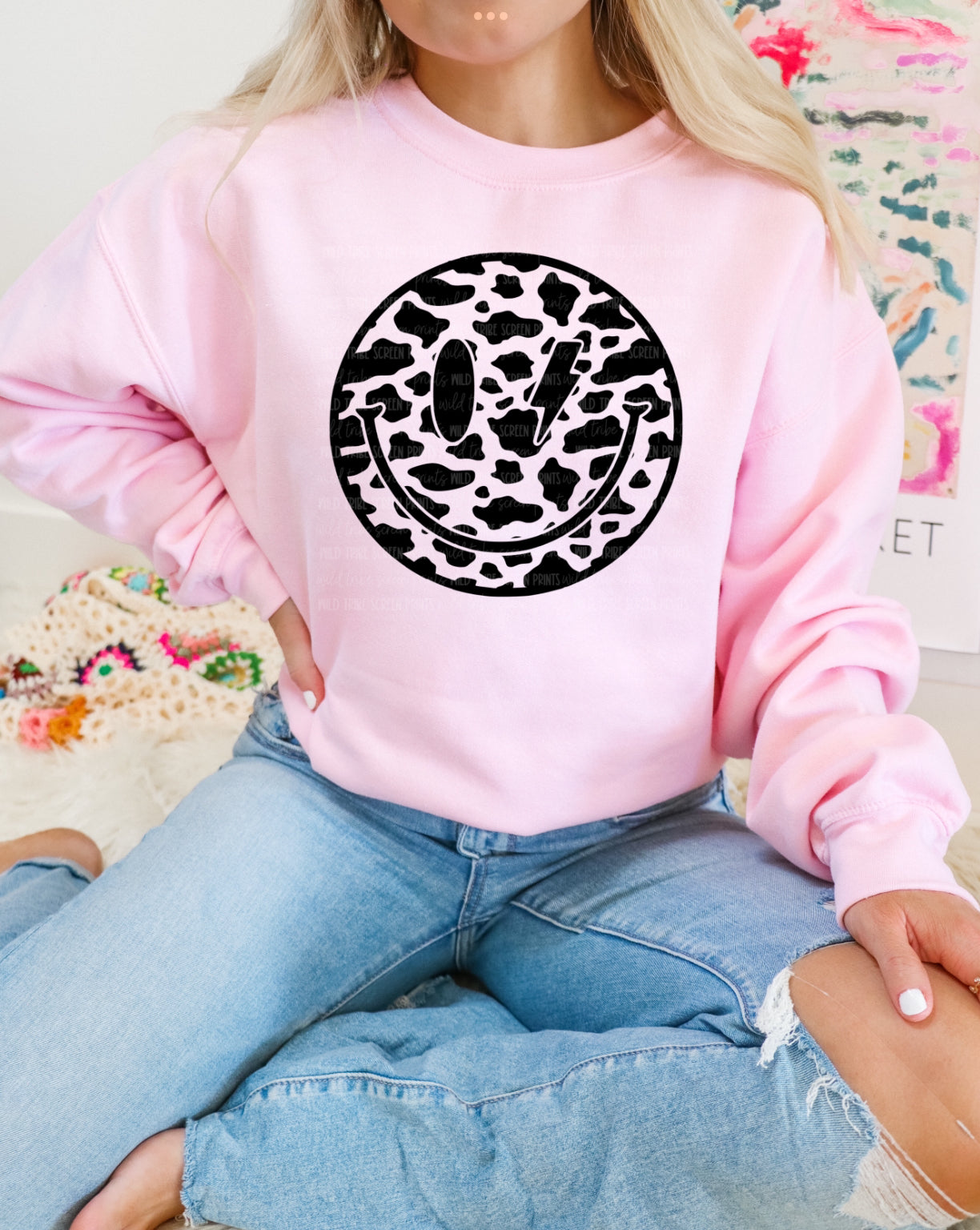 Cow Print Smiley Crew