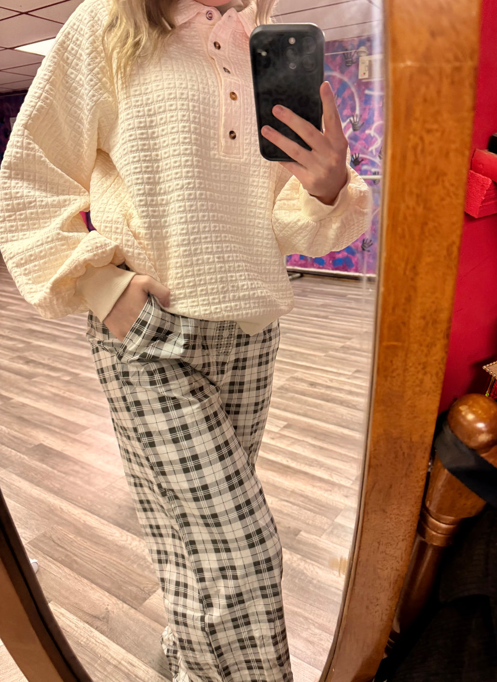 Frosted Plaid Silky Pj Pants