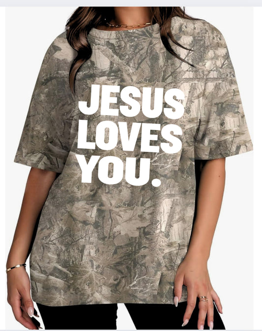 Camo Jesus Loves You Tee