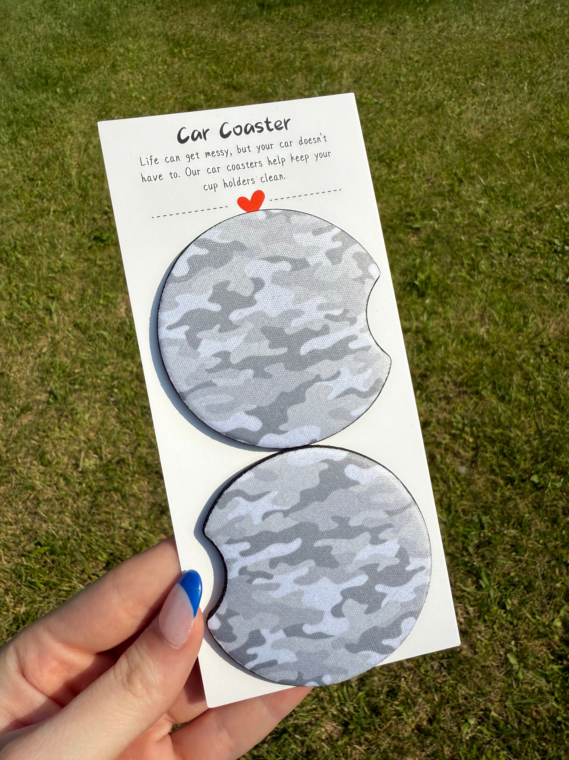 White and Grey Camo Car Coaster Set