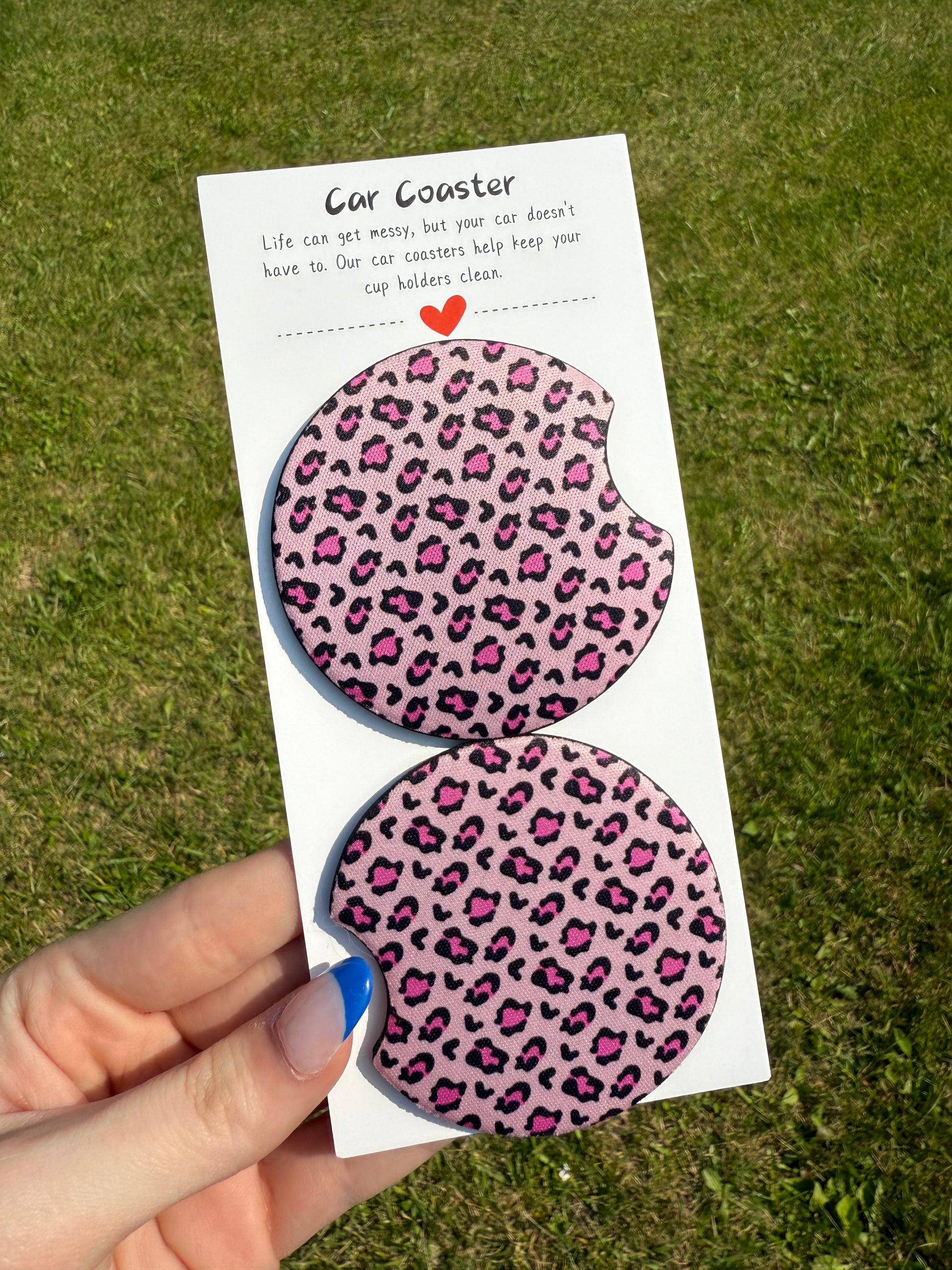 Pink Leopard Print Car Coaster Set