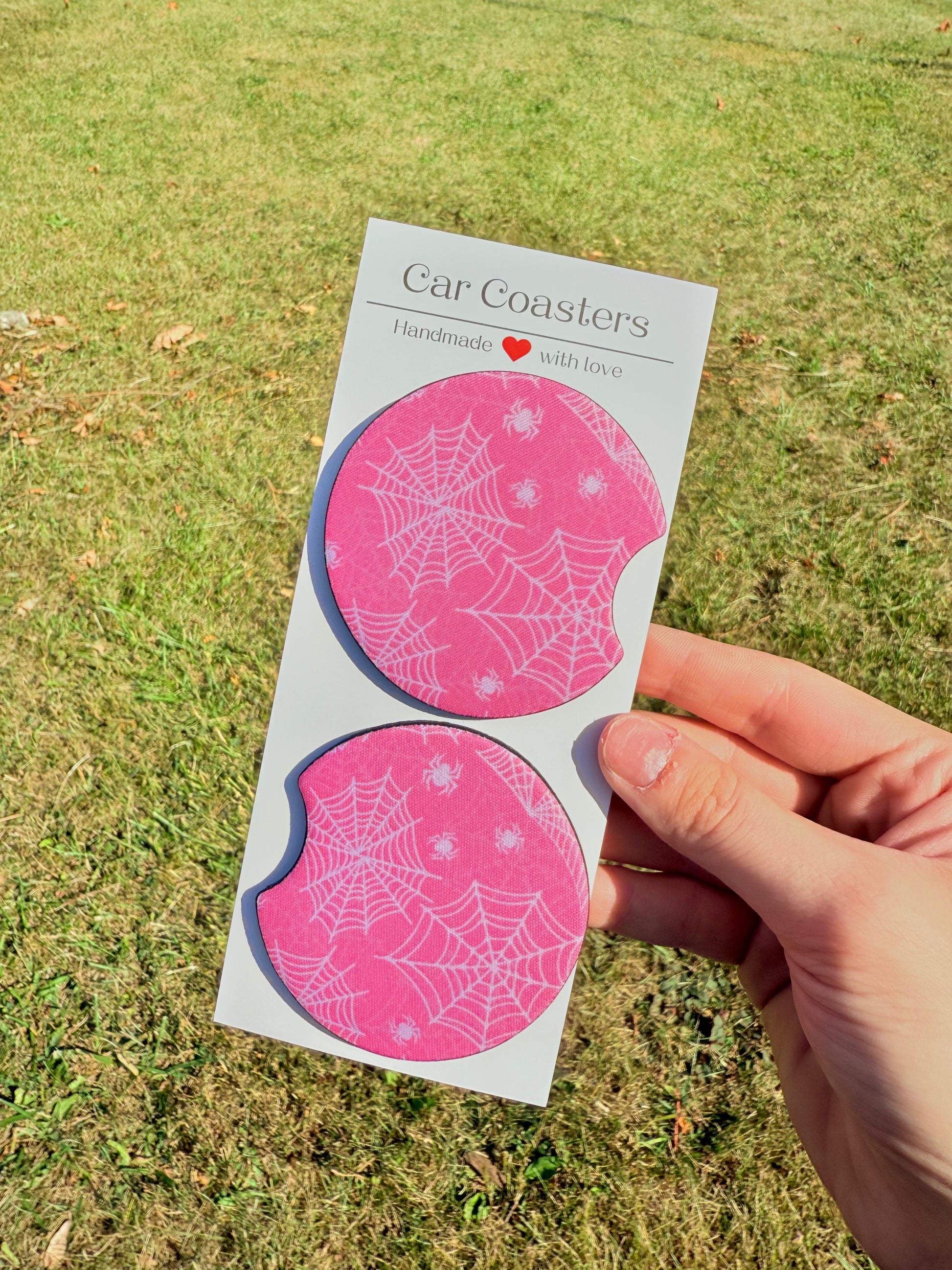 Pink Web Car Coasters