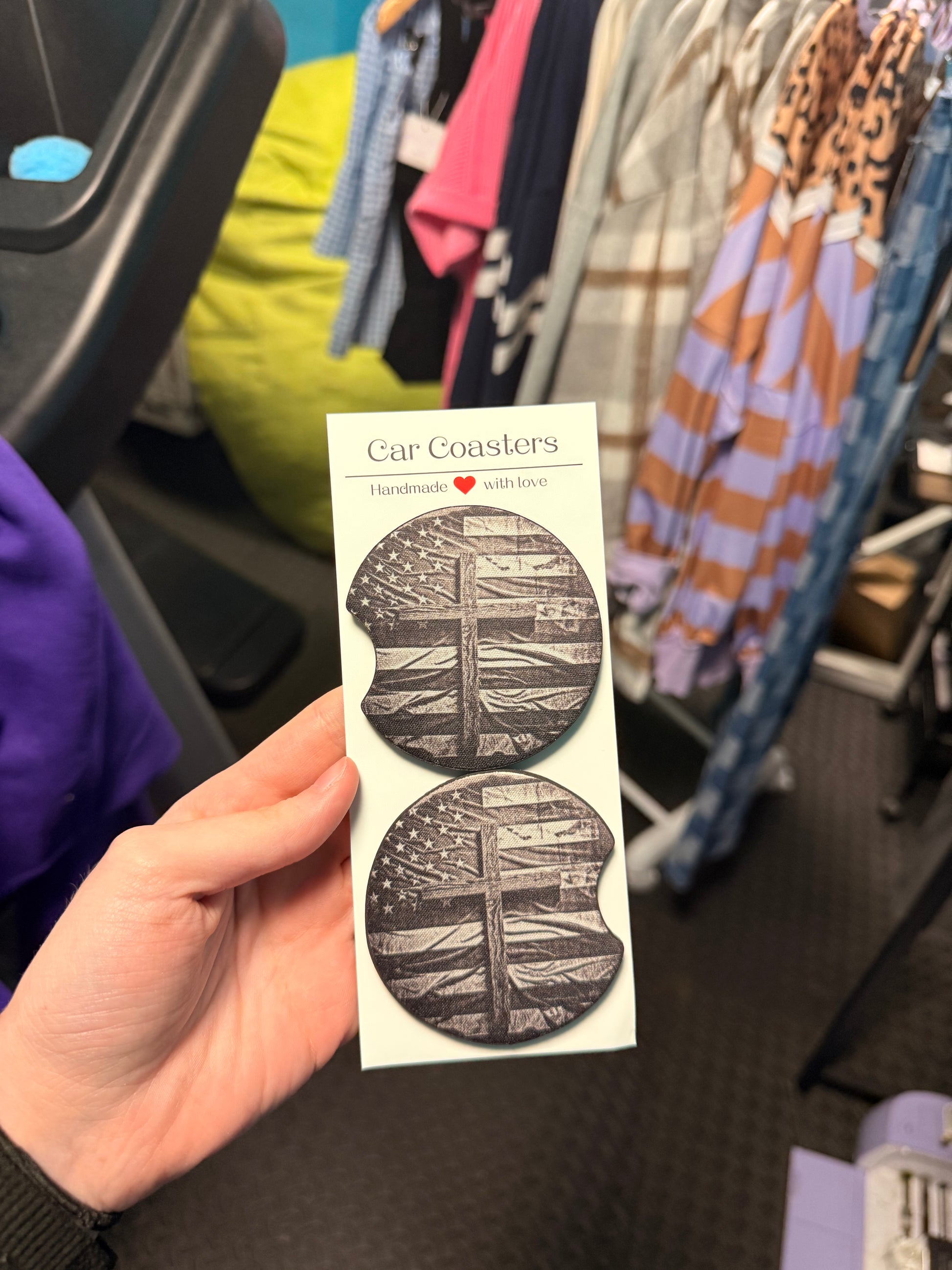 Cross + Flag Car Coaster Set