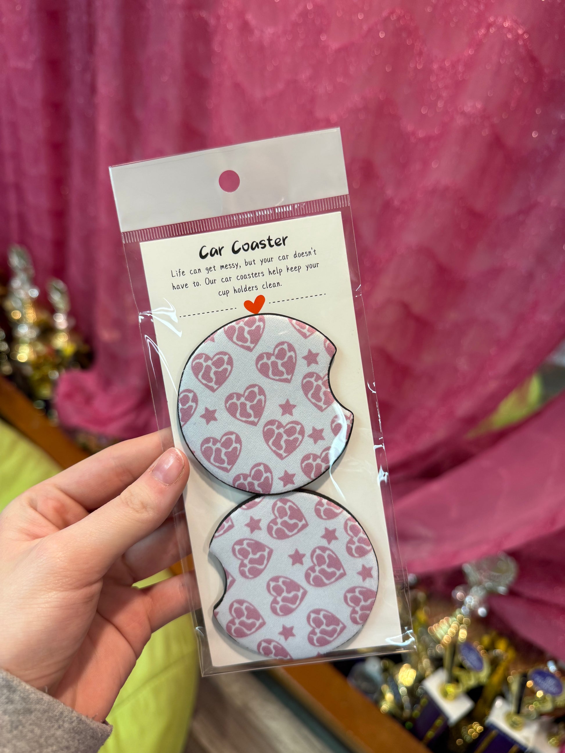 Pink Hearts Car Coasters