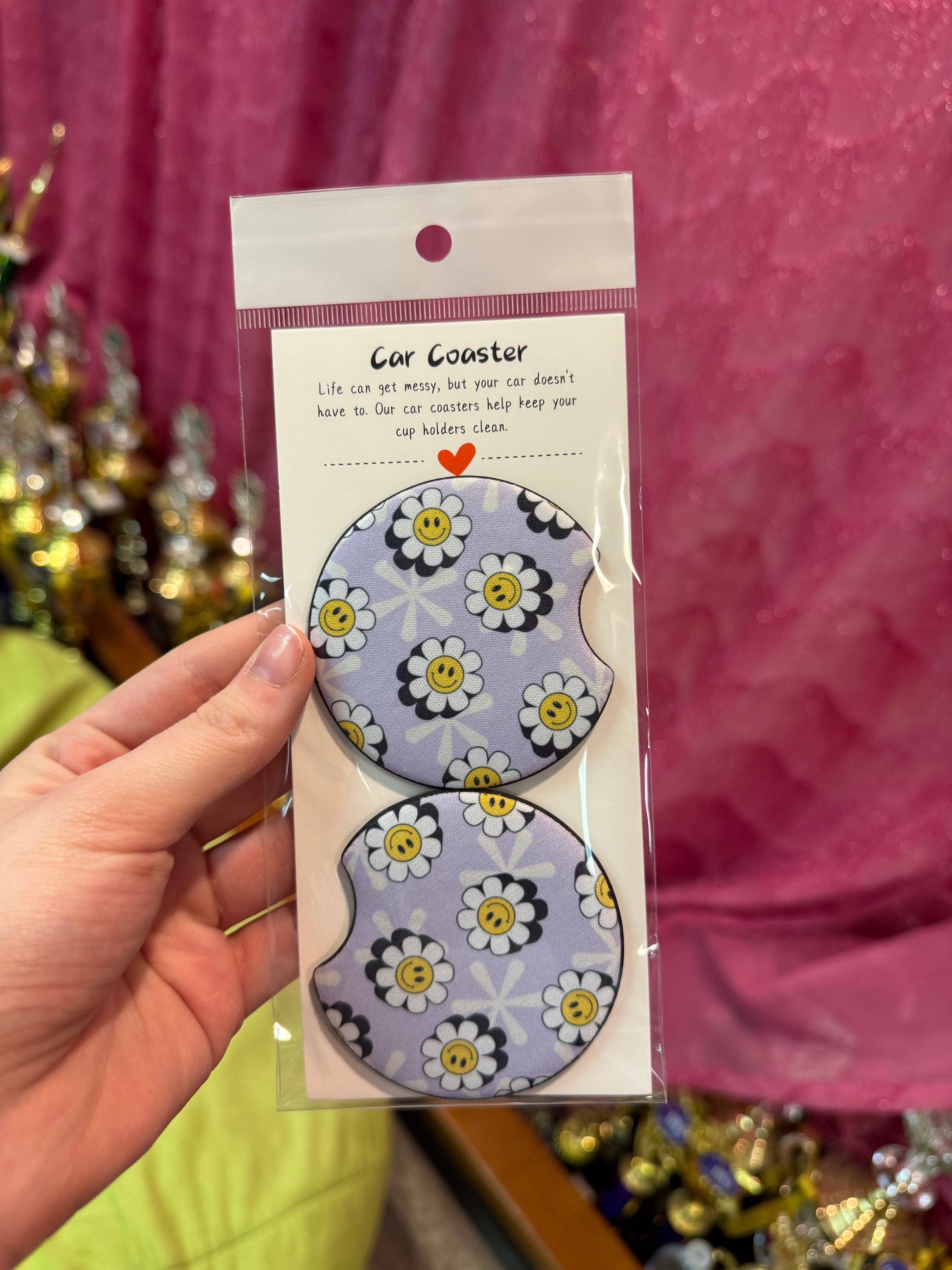 Purple Retro Flower Car Coasters