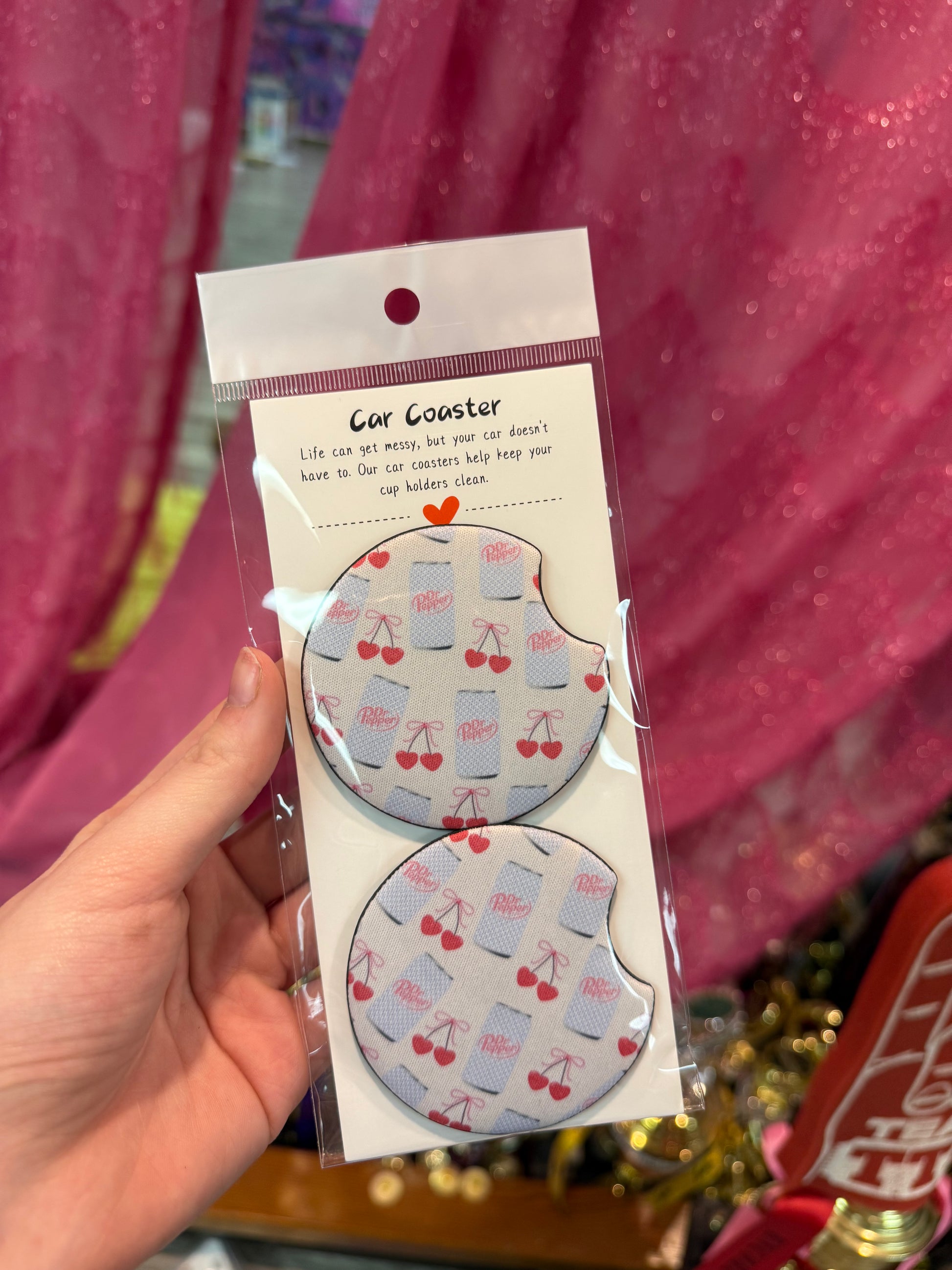 Blue Cherries Dr. Pepper Car Coasters