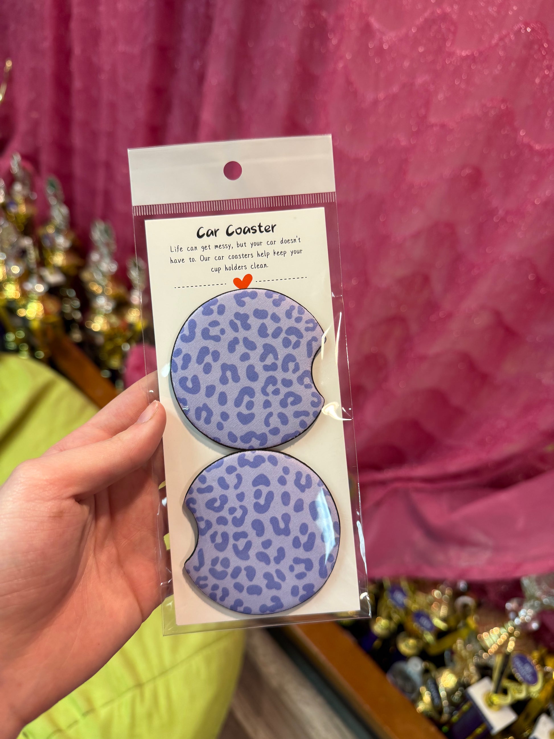 Purple Cheetah Car Coasters