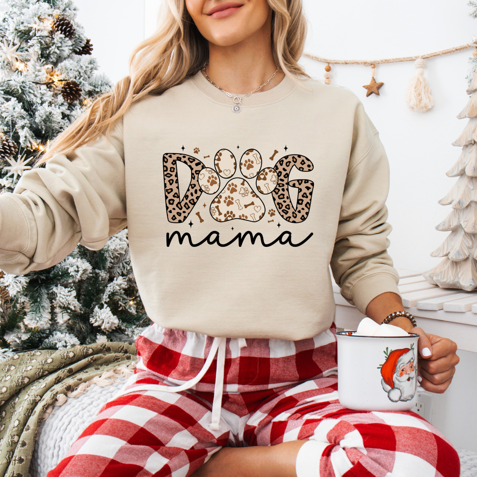 Dog Mama Cheetah Print Tee + Crew