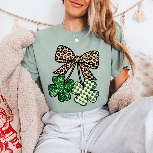 Leopard Bow + Shamrocks Tees + Crews