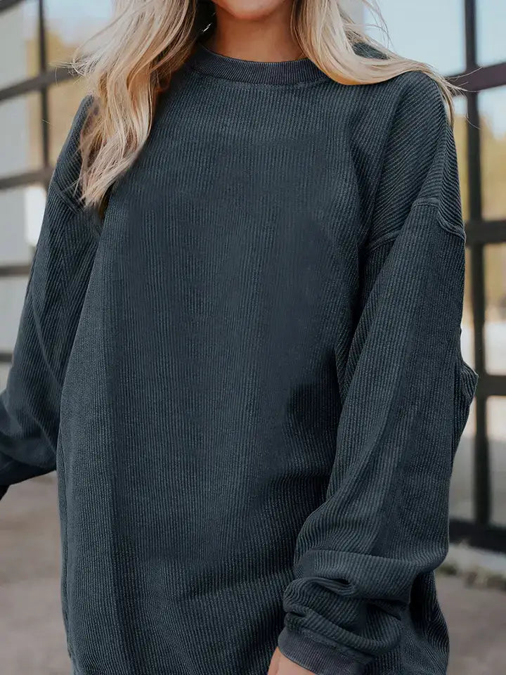 Daisy Lynn Long Sleeve Ribbed Sweatshirt