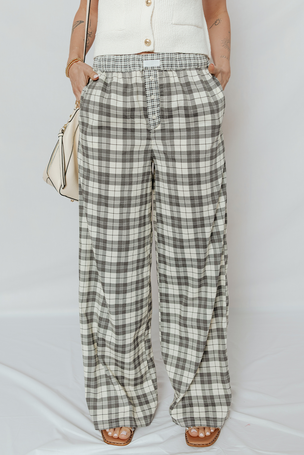 Frosted Plaid Silky Pj Pants
