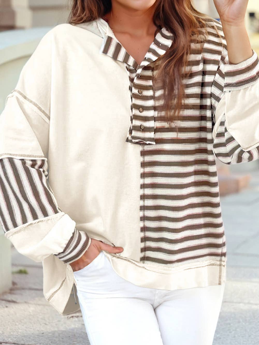 Color Block Patchwork Oversized Pullover